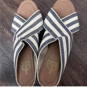 Navy Striped Wedge Sandals with Cork